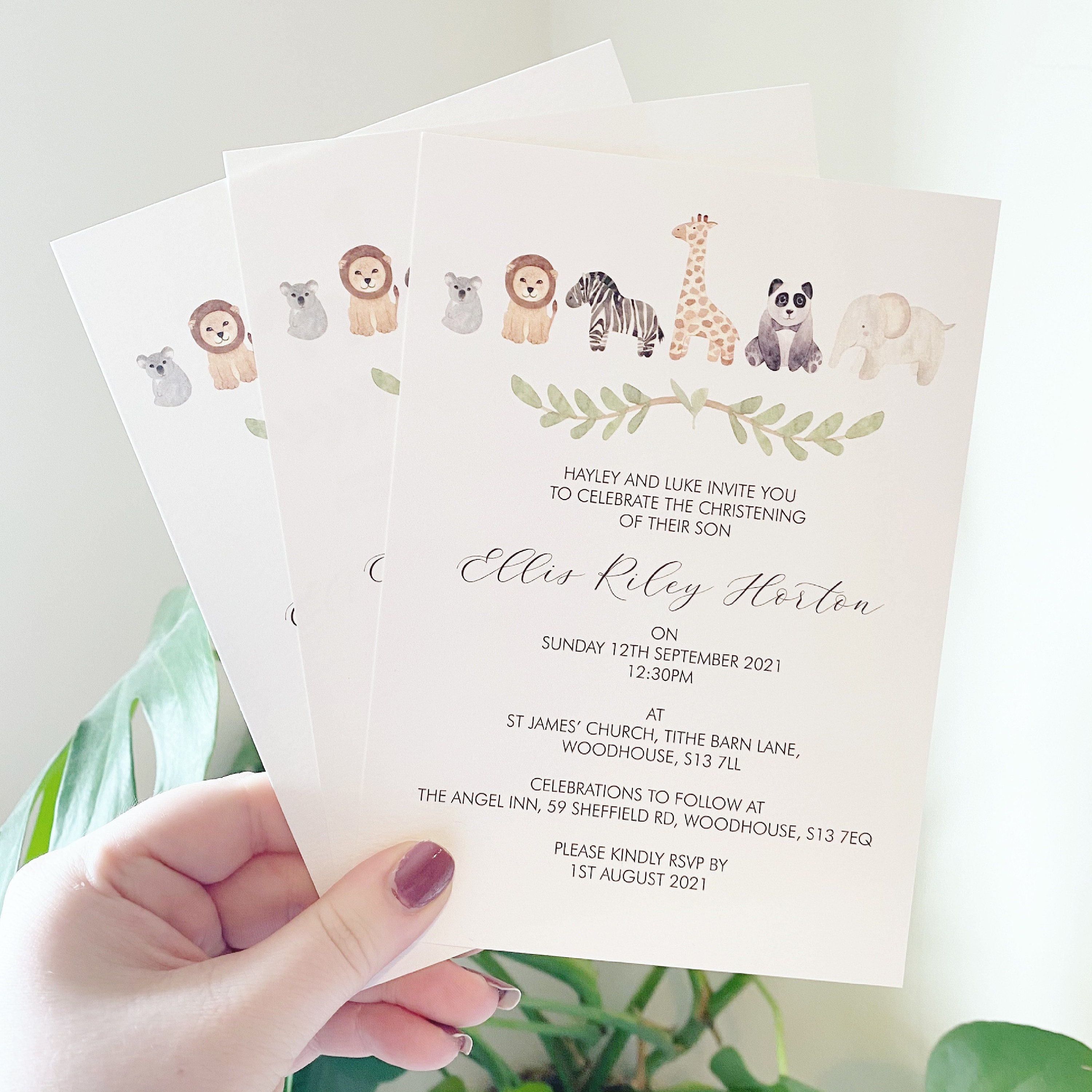 Safari Jungle Animal Christening Invitation — Love Flora