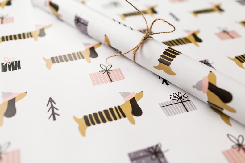 Dachshund Festive Wrapping Paper Sheet 700mm x 500mm - Christmas Gift Wrap Sheet/Not Roll - Festive Wrapping Paper 