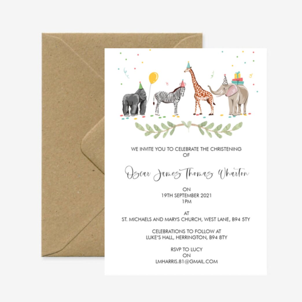 Safari Animal Christening Invitations — Love Flora
