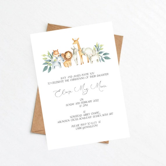 Jungle Animal Christening Invitations Baptism Invitation Etsy UK
