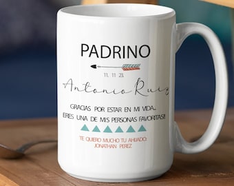 Padrino de boda quinceanera primera comunion confirmacion, taza personalizada regalo Padrinos in spanish, Baptism cumpleanos taza de cafe