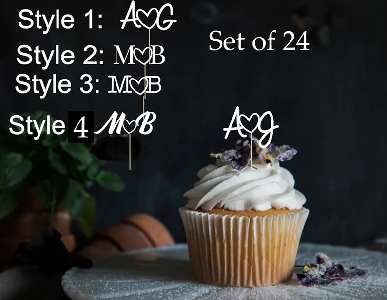 Couples Initials Cupcake toppers Wedding Topper Monogram Etsy