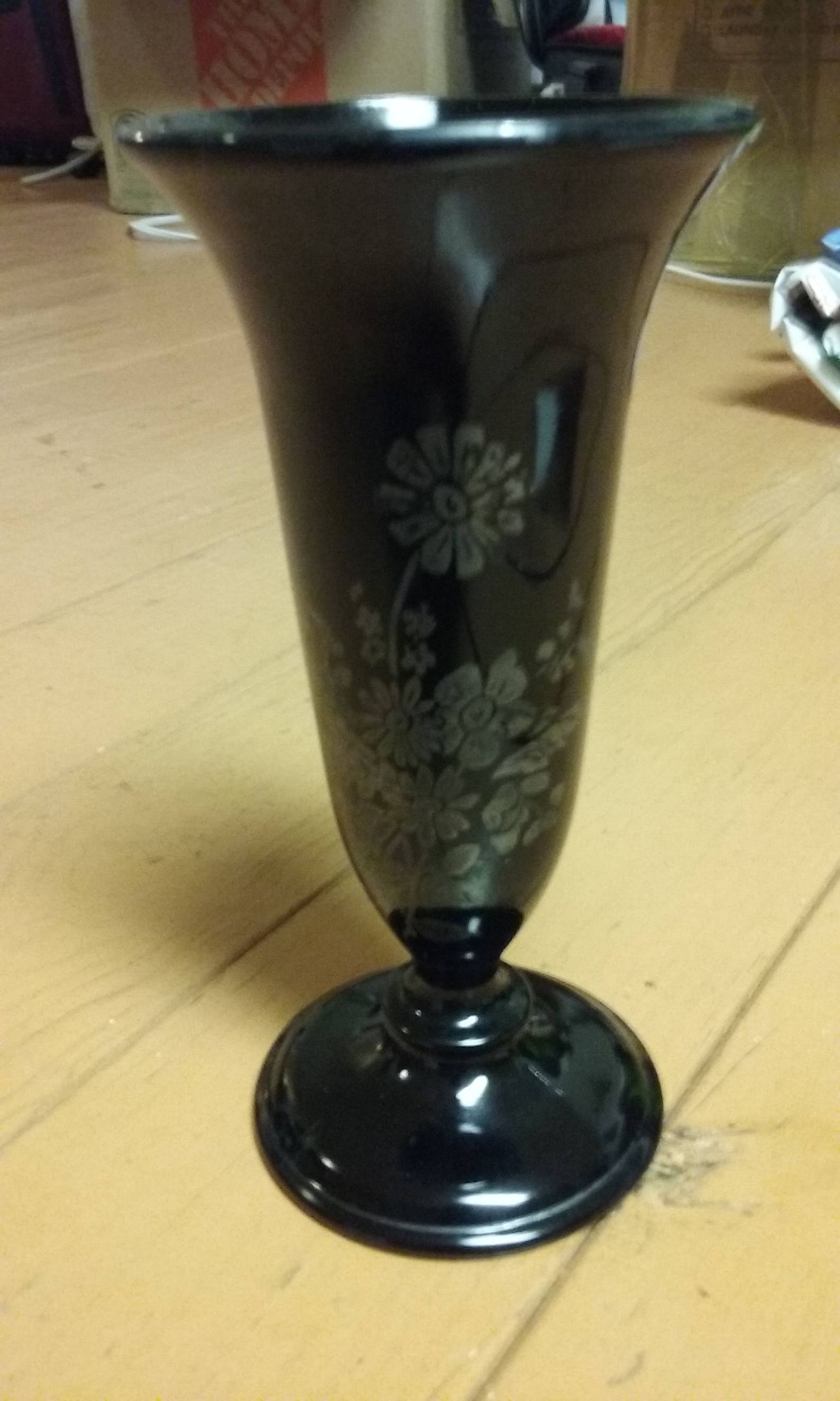 Vintage Black Amethyst Glass 6 Vase with Floral Sterling Etsy 日本