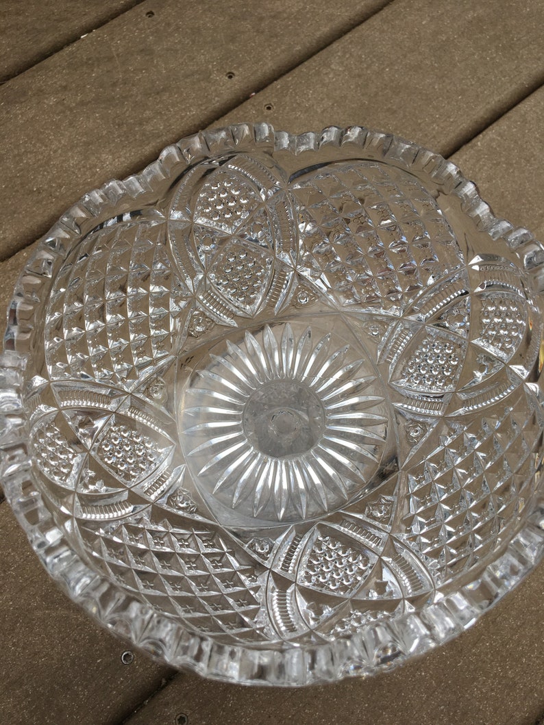 Vintage Clear Cut Glass Compote With Pedestal Etsy
