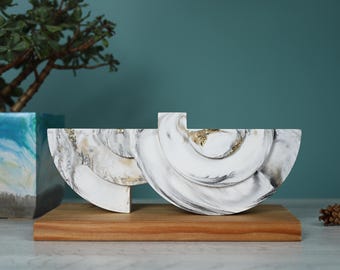 Handmade Marble Effect Concrete Hanukkah Menorah: Modern Candelabra