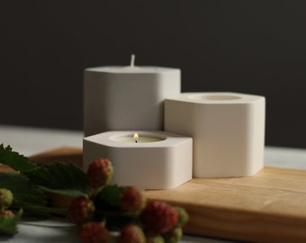 Hexagon Candle Holders Set | Concrete Tea light Holders