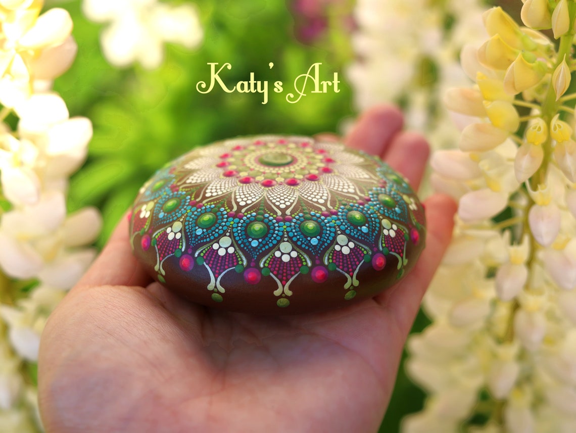 Hand Painted Dot Stone Mandala Rock Mandala Dot Painting - Etsy