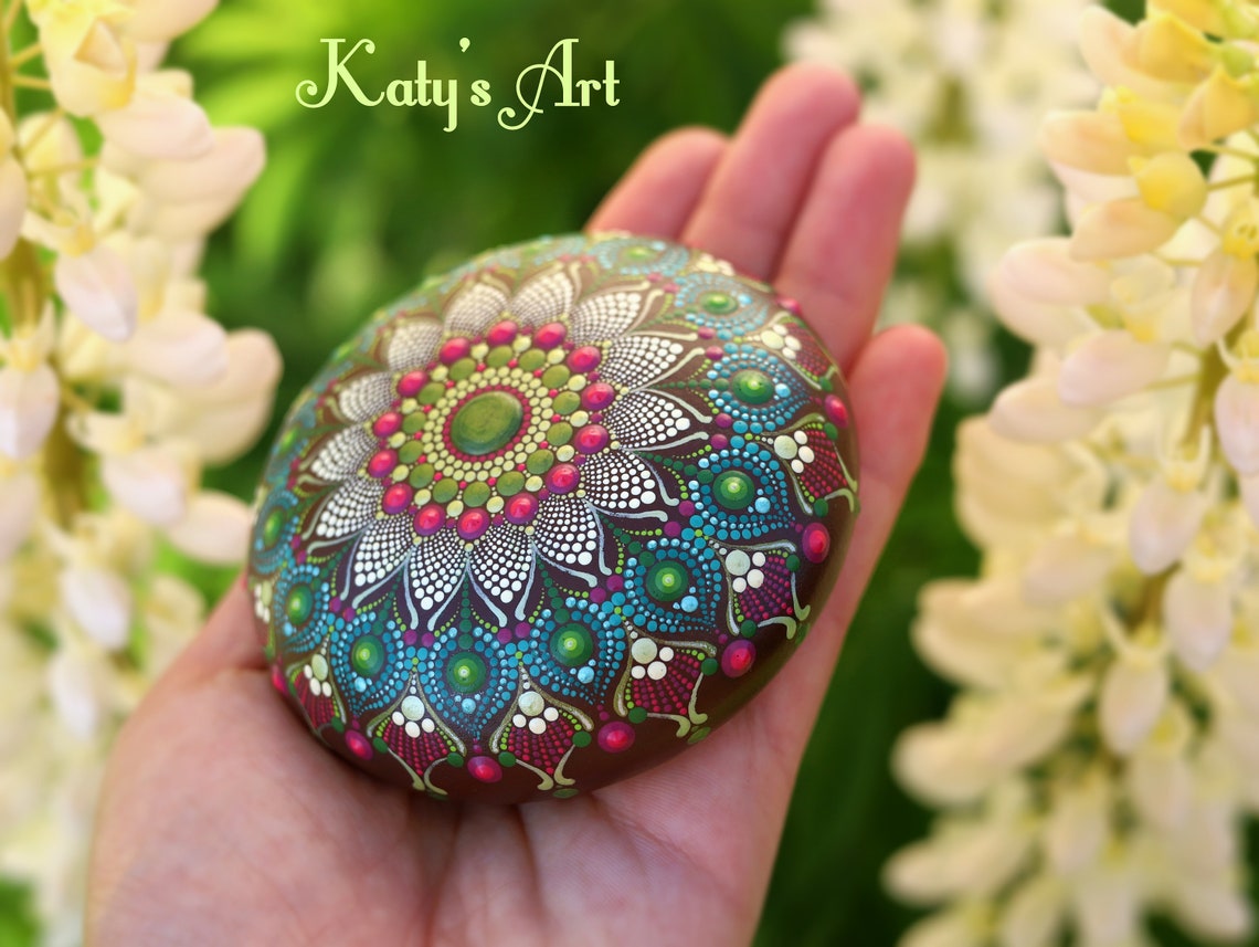 Hand Painted Dot Stone Mandala Rock Mandala Dot Painting - Etsy