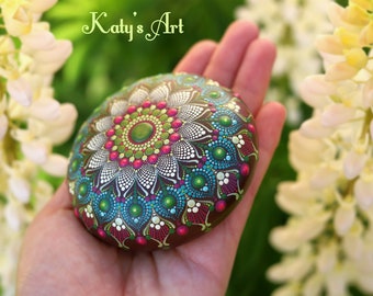Hand Painted Dot Mandala Stone | Meditation Rock Art (3.5 inch)