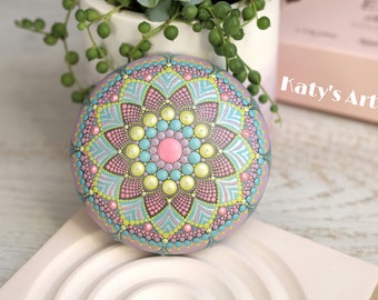 Hand Painted Dot Mandala Stone | Pastel Meditation Decor