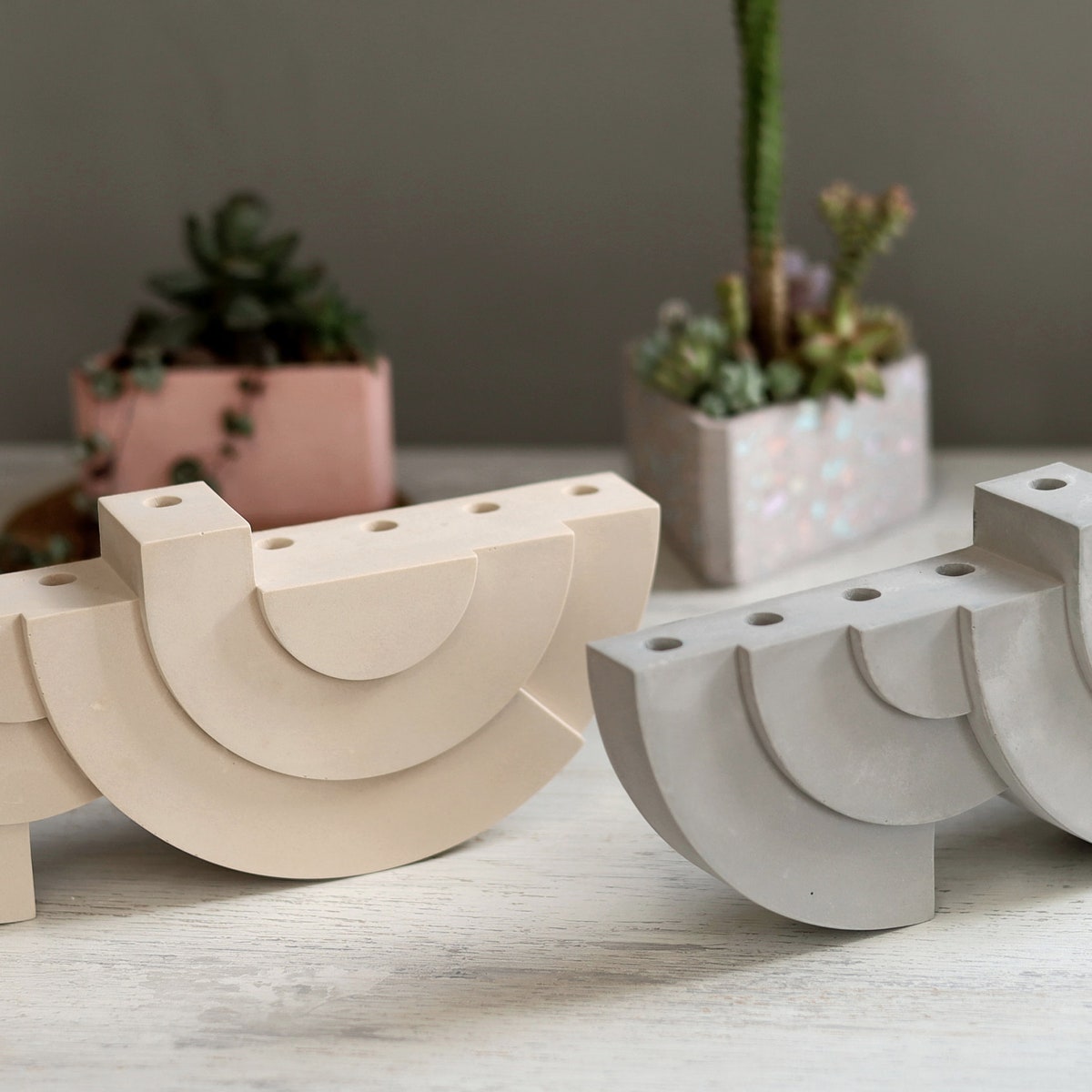 Concrete Hanukkah Menorah Modern Concrete Candelabra - Etsy in GRAY