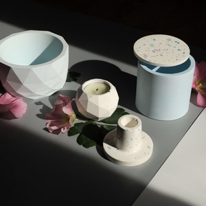 Concrete Planter, Concrete Jewelry Box, Terrazzo Candlestick Holder, Geometric Tealight Holder | Gift Set