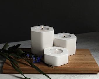 Concrete Hexagon Tealight Candle Holders - Set of 3