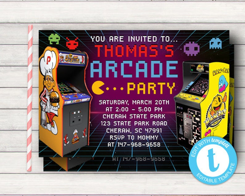 Arcade Theme Party Invitation Arcade Birthday Invitations Etsy