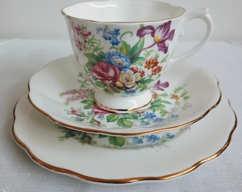 Vintage Royal Albert English Bone China Floral Pattern Teacup Saucer Plate Set. China Trio. China Gift. Collectors China. Teacup Set.