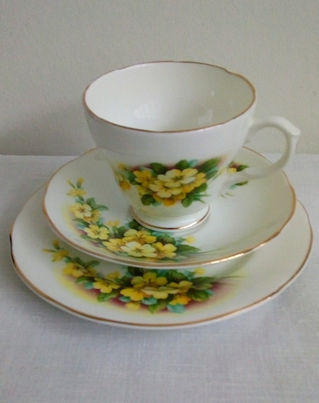 Vintage Harleigh Bone China Floral Pattern Teacup Saucer Plate Set