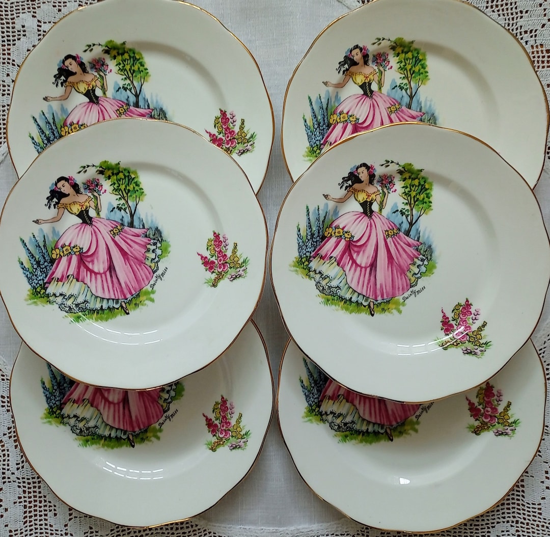 Vintage Set of Six Imperial Bone China 22kt Gold 'dainty Miss' Pattern