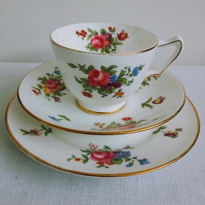 Vintage Crown Staffordshire English Fine Bone China Floral Pattern Teacup Saucer Plate Set. Collectors China. China Gift. China Trio.