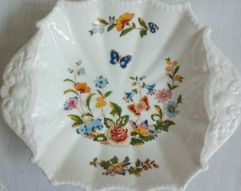 Vintage Aynsley Fine Bone China 'Cottage Garden' Floral Pattern Twin Handled  Shallow Decorative Shallow Dish. Collectors China. China Gift