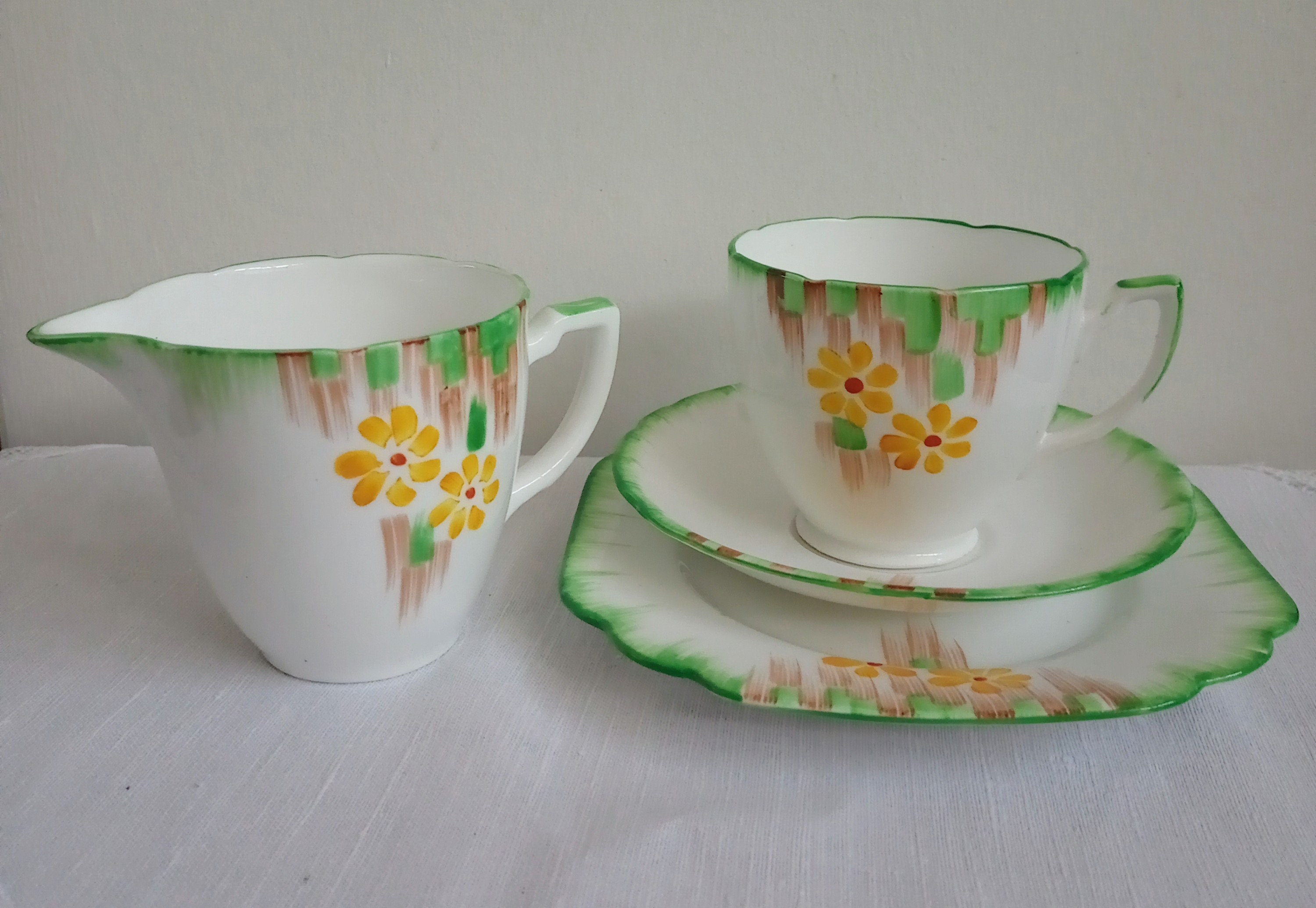 Vintage Melba English Bone China Teacup Saucer Plate Set With Milk Jug