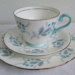 Vintage Aynsley Bone China &#39;Las Palmas&#39; Pattern, Blue and White Colour Cup Saucer and Plate Set