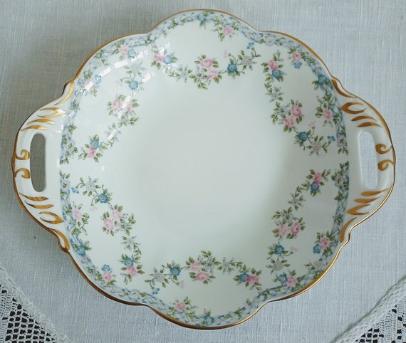 Vintage Coalport 'Trellis Rose' Floral Pattern Bone China Twin Handle Shallow Dish, Bowl or Plate. Collectors China. China Gift.