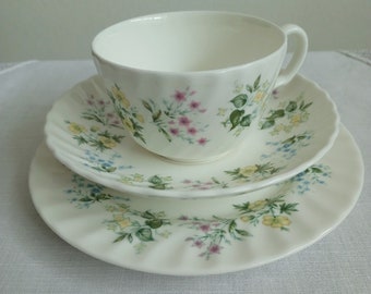 Vintage Minton English Fine Bone China, 'Spring Valley' Pattern Teacup Saucer Plate Set. Floral Pattern Trio. Collectors China. China Gift