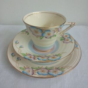 Vintage Phoenix Ware T F & S 'Viola' Floral Pattern Art Deco Style Teacup Saucer Plate Set. China Gift. Afternoon Tea. Collectors China Trio