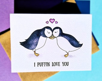 Valentines Card, I Puffin Love You! Personalised Anniversary Card, Wife Card, Husband Card, Card for Her, Card for Him, Puffin Love Card