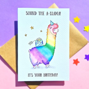 Rainbow Birthday Card, It's Your Birthday! Llama Birthday Card, Funny Custom Birthday Card, Birthday Card for Her, Birthday Card for Him