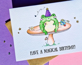 Birthday Card, Have a Magical Birthday! Frog Birthday Card, Custom Birthday Card, Mushroom Birthday Card, Toad Card, Personalised Card