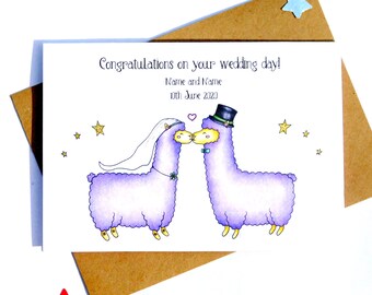 Wedding Day Card for Couple Wedding Card Animal Llama Wedding Card for Bride and Groom Personalized Wedding Card Congratulations