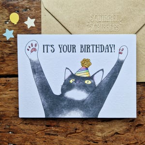 Black Cat Birthday Card, Funny Cat Card, Cat Mum and Cat Dad Birthday Card, From the Cat Card, Black and White Cat, Tuxedo Cat Birthday Card