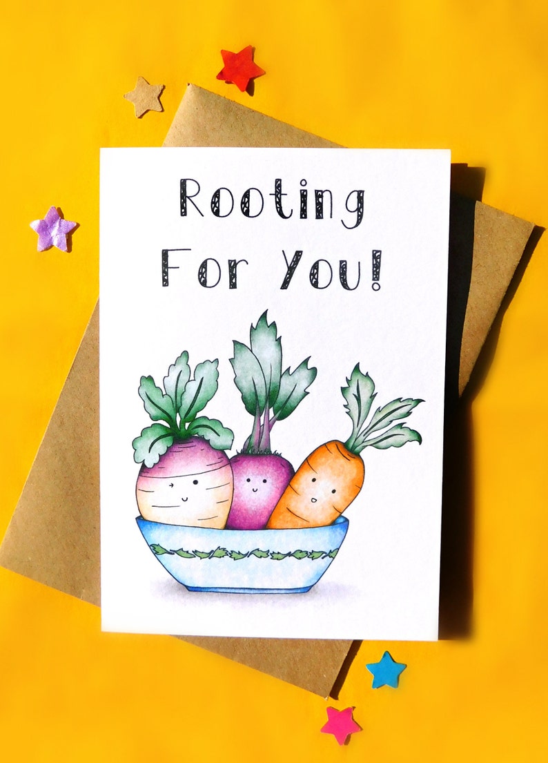 Leaving Job Card Food Pun Card Graduation Card Vegetable Card New Job Card Back To School Card Good Luck Card Rooting For You!