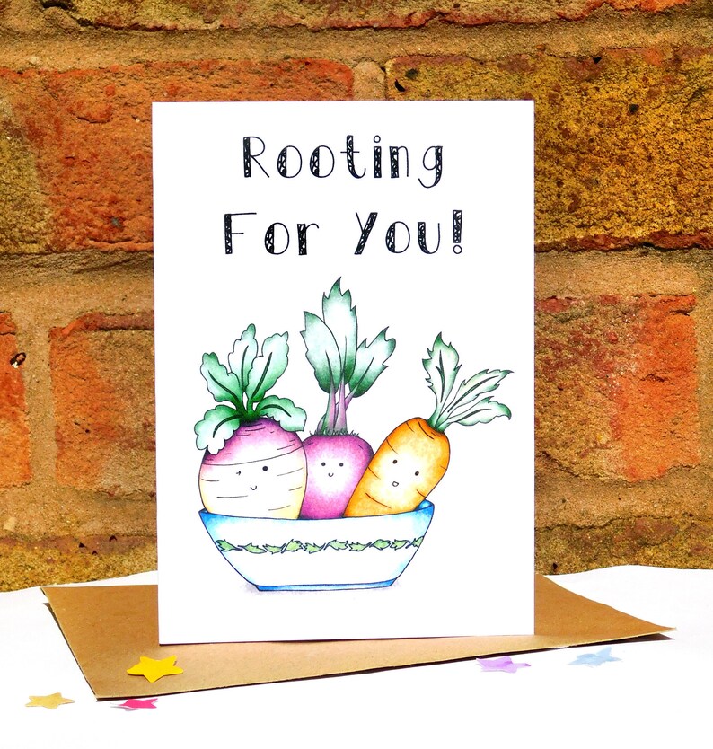Leaving Job Card Food Pun Card Graduation Card Vegetable Card New Job Card Back To School Card Good Luck Card Rooting For You!