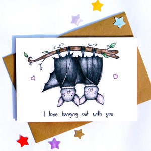 Friend Birthday Card, I Love Hanging Out With You! Bat Card, Dark Academia Card, Friend Card, Halloween Card, Bat Birthday Card, Best Friend