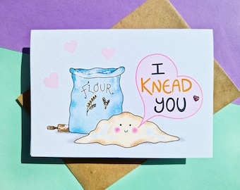 Funny Valentines Card, I Knead You! Card for Wife, Husband Card, Girlfriend Card, Card for Boyfriend, Anniversary Card, First Anniversary