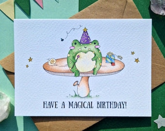 Tarjeta de cumpleaños de rana sapo, tarjeta de cumpleaños de seta, un cumpleaños mágico, tarjeta de cumpleaños divertida para un amigo, tarjeta de cumpleaños personalizada para todas las edades.