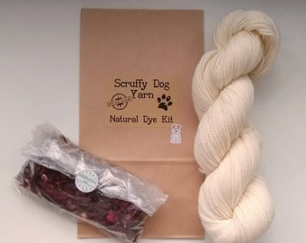 Beginners Natural Dye Kit with pre-mordanted 4 ply merino yarn. Choose your colour.