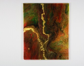Pintura abstracta vertida, decoración de pared, sellada con resina