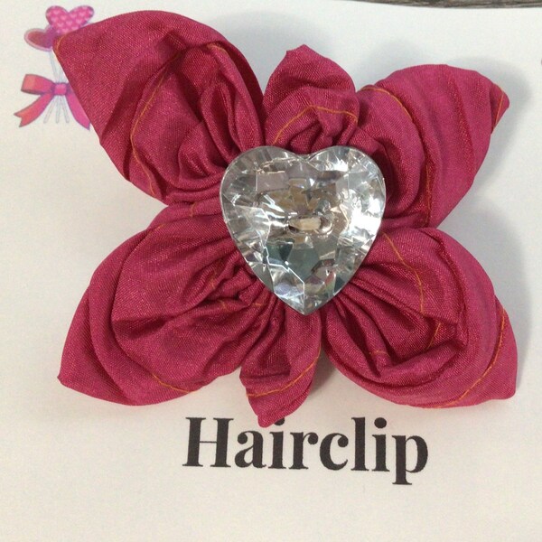 Women’s Hair clip,Fabric Flower Barrette,Sparkle Heart,Girl Hair Accessory,GGShopKids