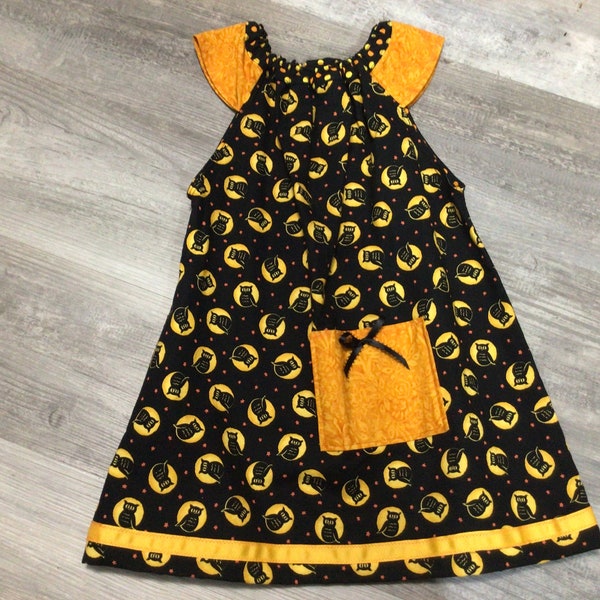 Robe noire hiboux, robe fille taille 5, robe paysanne, robe à manches flottantes, haut tunique, robe faite main, GGShopKids