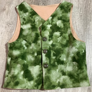 Camo Green Vest,Size 6 Boy Waistcoat,Flannel Fabric,Kids School Clothes,Grandson Gift,Halloween Costume,Handmade,Ready to Ship,GGShopKids