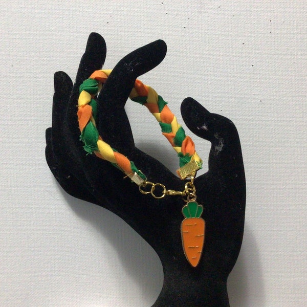 Orange Carrots Charm Bracelet,Braided Fabric,Repurposed Cloth,Handmade,GGShopKids