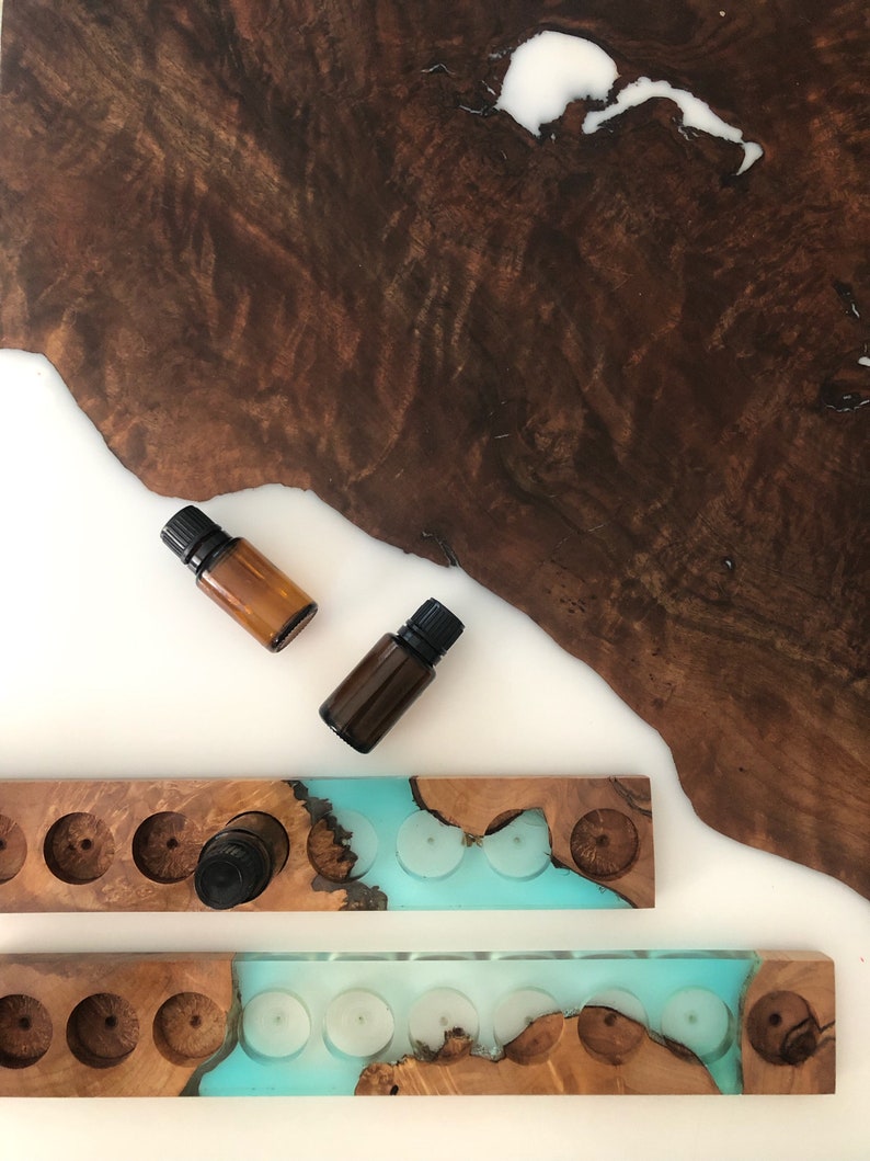 Translucent Turquoise Resin & Maple Burl Essential Oil Holder DoTERRA Young Living Aroma Therapy image 3