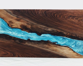 SOLD (see description) Resin River + Walnut book matched wall art