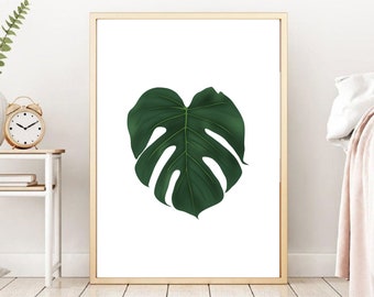 モンステラの葉のプリント| モンステラの葉| モンステラデリシオーサ| 熱帯植物のプリント| 植物アート| スイスチーズプラントの葉|