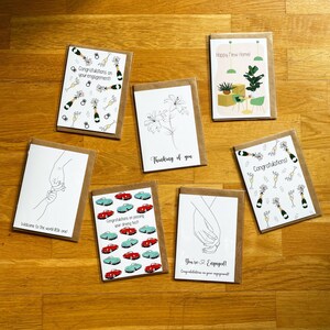 Packung mit sieben Grußkarten | Herzlichen Glückwunsch Karte, engagierte Karte, denken sie Karte, bestanden Driving Test Card, neues Zuhause, neue Baby-Karte|