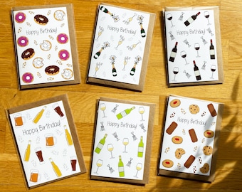 Linocut Handmade Cute Food Note Cards Coffee /& Donuts Block Print Blank Greeting Card Set