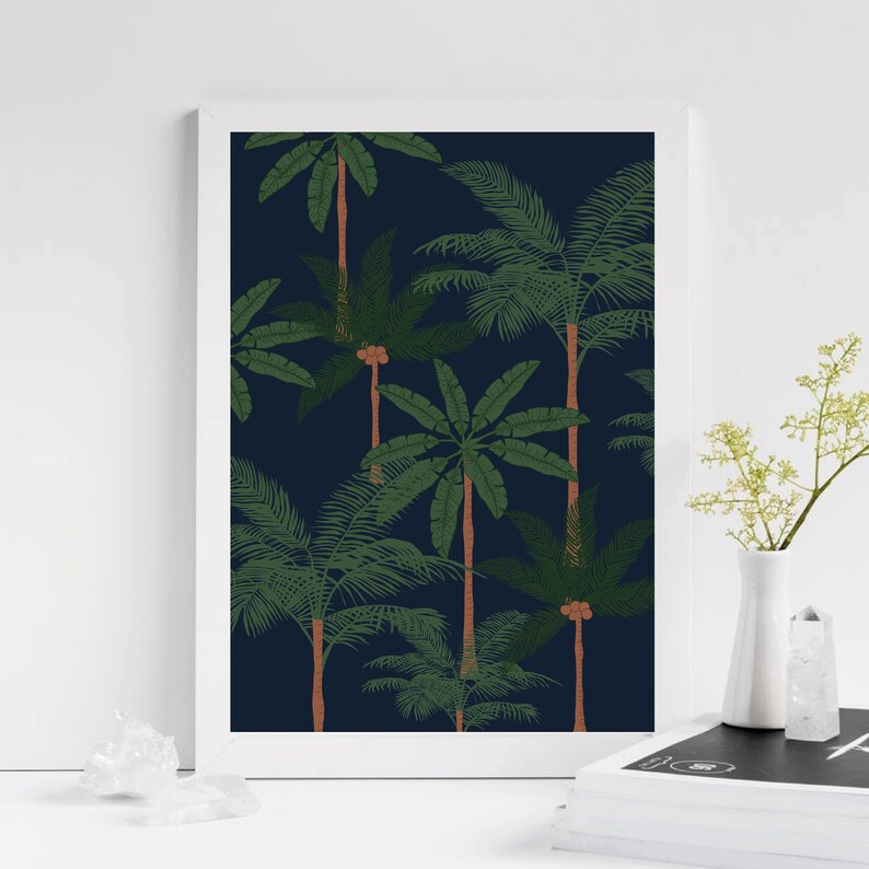 Konsttryck med palmträdsdjungel | Djungelväggkonst | Väggkonst med palmblad | Tropiskt konsttryck | Teckning av ett palmträd | Väggkonst med 3 delar bild 7